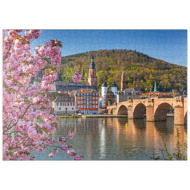 puzzleplate Japanische Zierkirsche am Neckarufer mit Blick zur Heidelberger Altstadt und Alte Brücke 500 Puzzle