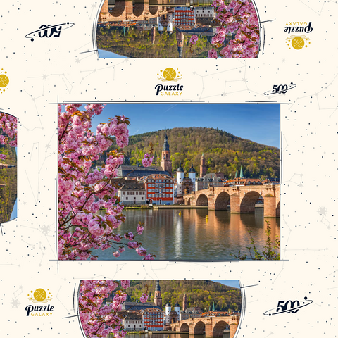 Japanische Zierkirsche am Neckarufer mit Blick zur Heidelberger Altstadt und Alte Brücke 500 Puzzle Schachtel 3D Modell