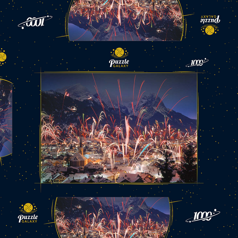 Feuerwerk über Garmisch-Partenkirchen, Oberbayern, Bayern, Deutschland 1000 Puzzle Schachtel 3D Modell
