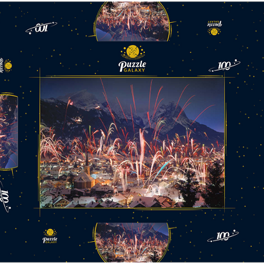 Feuerwerk über Garmisch-Partenkirchen, Oberbayern, Bayern, Deutschland 100 Puzzle Schachtel 3D Modell