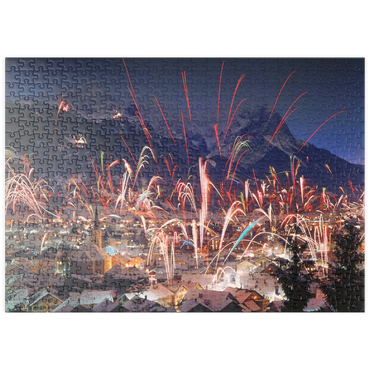 puzzleplate Feuerwerk über Garmisch-Partenkirchen, Oberbayern, Bayern, Deutschland 500 Puzzle