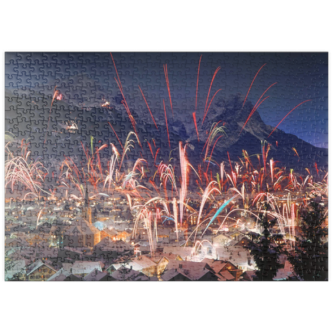 puzzleplate Feuerwerk über Garmisch-Partenkirchen, Oberbayern, Bayern, Deutschland 500 Puzzle