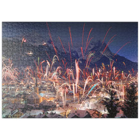 Darstellung des Puzzle Motivs Feuerwerk über Garmisch-Partenkirchen, Oberbayern, Bayern, Deutschland - Puzzleteile: 500