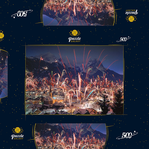 Feuerwerk über Garmisch-Partenkirchen, Oberbayern, Bayern, Deutschland 500 Puzzle Schachtel 3D Modell