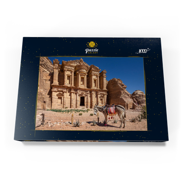 Esel vor dem Monastery Ad-Deir (Al-Deir, El-Deir, Ed-Deir), antike Felsenstadt Petra, Jordanien 1000 Puzzle Schachtel Ansicht3