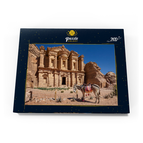 Esel vor dem Monastery Ad-Deir (Al-Deir, El-Deir, Ed-Deir), antike Felsenstadt Petra, Jordanien 200 Puzzle Schachtel Ansicht3