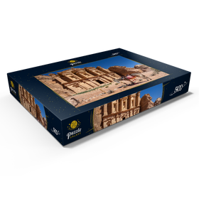 Darstellung des Puzzle Motivs Esel vor dem Monastery Ad-Deir (Al-Deir, El-Deir, Ed-Deir), antike Felsenstadt Petra, Jordanien - Puzzleteile: 500