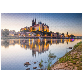 Darstellung des Puzzle-Motivs Blick über die Elbe zum Burgberg mit Dom und Albrechtsburg – Puzzleteile: 1000