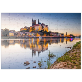 Darstellung des Puzzle Motivs Blick über die Elbe zum Burgberg mit Dom und Albrechtsburg - Puzzleteile: 100