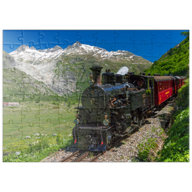 Darstellung des Puzzle Motivs Dampfzug von Muttbach-Belvedere nach Gletsch (1762m) - Puzzleteile: 100