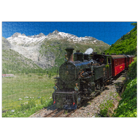 puzzleplate Dampfzug von Muttbach-Belvedere nach Gletsch (1762m) 500 Puzzle