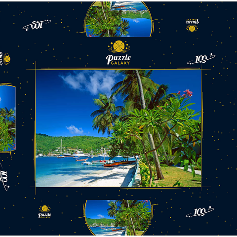 Strandweg in Port Elizabeth, Bequia Island, Grenadinen, Inseln über dem Winde, Karibik 100 Puzzle Schachtel 3D Modell