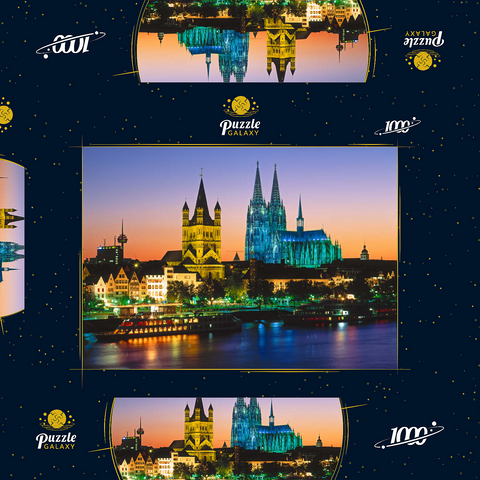 Blick zur Altstadt mit Kirche Gross St. Martin und Kölner Dom 1000 Puzzle Schachtel 3D Modell