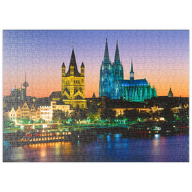 Darstellung des Puzzle Motivs Blick zur Altstadt mit Kirche Gross St. Martin und Kölner Dom - Puzzleteile: 500