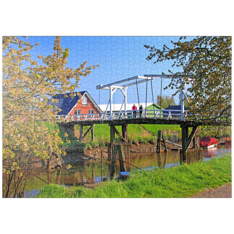 puzzleplate Hogendiekbrücke über die Lühe in Steinkirchen 1000 Puzzle