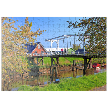 puzzleplate Hogendiekbrücke über die Lühe in Steinkirchen 200 Puzzle