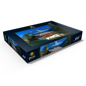 Darstellung des Puzzle Motivs Bauernhaus mit Blick zur Geislergruppe, Naturpark Puez-Geisler - Puzzleteile: 1000