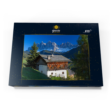 Bauernhaus mit Blick zur Geislergruppe (3025m), Naturpark Puez-Geisler, Villnösstal, Italien 1000 Puzzle Schachtel Ansicht3