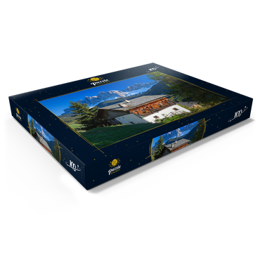 Bauernhaus mit Blick zur Geislergruppe (3025m), Naturpark Puez-Geisler, Villnösstal, Italien 100 Puzzle Schachtel Ansicht1