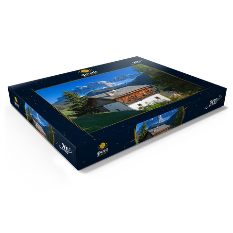 Bauernhaus mit Blick zur Geislergruppe (3025m), Naturpark Puez-Geisler, Villnösstal, Italien 200 Puzzle Schachtel Ansicht1