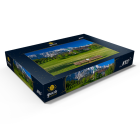 Darstellung des Puzzle Motivs Hotel Schloss Elmau mit der G7-Gipfel Bank gegen Wettersteinwand bei Klais - Puzzleteile: 1000