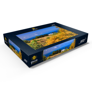 Blühende Mimosen und Ferienhaus mit Blick zum Ätna (3323m) 1000 Puzzle Schachtel Ansicht1