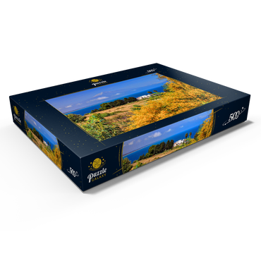 Blühende Mimosen und Ferienhaus mit Blick zum Ätna (3323m) 500 Puzzle Schachtel Ansicht1