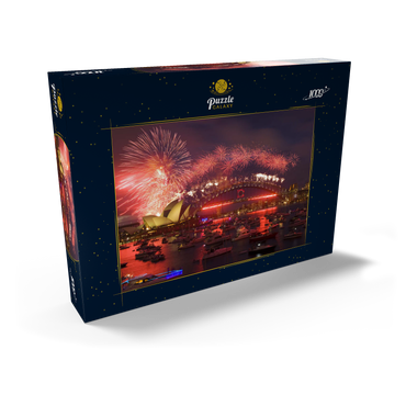 Neujahrs-Feuerwerk mit Opera House und Harbour Bridge, Sydney, New South Wales, Australien 1000 Puzzle Schachtel Ansicht2