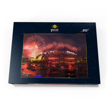 Neujahrs-Feuerwerk mit Opera House und Harbour Bridge, Sydney, New South Wales, Australien 1000 Puzzle Schachtel Ansicht3