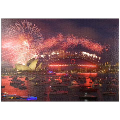 puzzleplate Neujahrs-Feuerwerk mit Opera House und Harbour Bridge, Sydney, New South Wales, Australien 1000 Puzzle