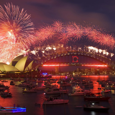 Neujahrs-Feuerwerk mit Opera House und Harbour Bridge, Sydney, New South Wales, Australien 1000 Puzzle 3D Modell