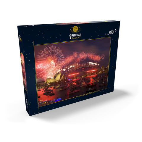Neujahrs-Feuerwerk mit Opera House und Harbour Bridge, Sydney, New South Wales, Australien 100 Puzzle Schachtel Ansicht2