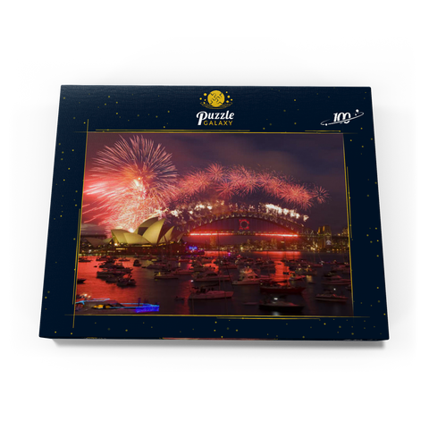 Neujahrs-Feuerwerk mit Opera House und Harbour Bridge, Sydney, New South Wales, Australien 100 Puzzle Schachtel Ansicht3