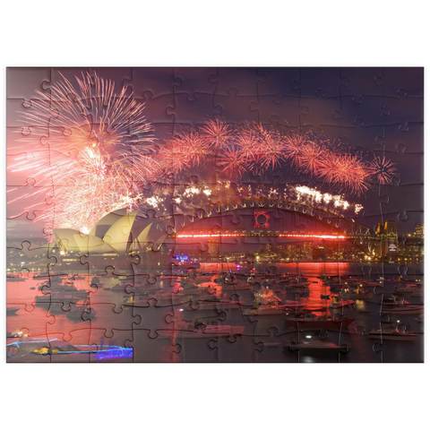 puzzleplate Neujahrs-Feuerwerk mit Opera House und Harbour Bridge, Sydney, New South Wales, Australien 100 Puzzle