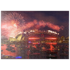 Darstellung des Puzzle Motivs Neujahrs-Feuerwerk mit Opera House und Harbour Bridge, Sydney, Australien - Puzzleteile: 200