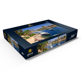 Darstellung des Puzzle Motivs Feluken am Ufer der Kitchener Insel mit Blick über den Nil, Assuan, Ägypten - Puzzleteile: 500