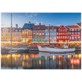 Darstellung des Puzzle-Motivs Abend am Stichkanal Nyhavn im Stadtteil Frederiksstaden – Puzzleteile: 1000