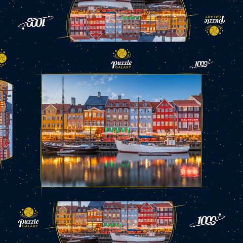 Abend am Stichkanal Nyhavn im Stadtteil Frederiksstaden 1000 Puzzle Schachtel 3D Modell