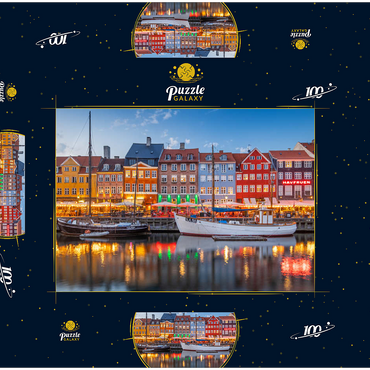 Abend am Stichkanal Nyhavn im Stadtteil Frederiksstaden 100 Puzzle Schachtel 3D Modell