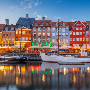 Abend am Stichkanal Nyhavn im Stadtteil Frederiksstaden 200 Puzzle 3D Modell