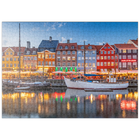 Darstellung des Puzzle-Motivs Abend am Stichkanal Nyhavn im Stadtteil Frederiksstaden – Puzzleteile: 500