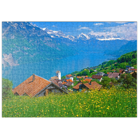 Darstellung des Puzzle-Motivs Blick über den Walensee zu den Churfirsten (2306m) – Puzzleteile: 500
