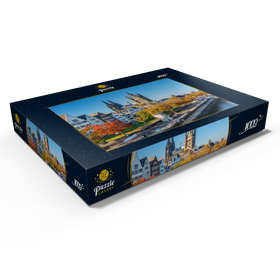 Alternative Darstellung des Puzzle-Motivs Rheinuferpromenade mit den Türmen der Kirche Groß St. Martin und dem Dom – Puzzleteile: 1000