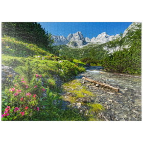 Darstellung des Puzzle-Motivs Gaisbach unterhalb des Seebensee mit dem vorderen Drachenkopf (2302m) – Puzzleteile: 1000