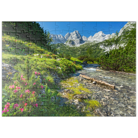 Darstellung des Puzzle Motivs Gaisbach unterhalb des Seebensee mit dem vorderen Drachenkopf (2302m) - Puzzleteile: 100