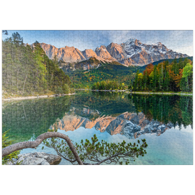 Darstellung des Puzzle-Motivs Eibsee mit Wettersteingebirge und Zugspitze (2962m) – Puzzleteile: 1000
