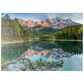Darstellung des Puzzle Motivs Eibsee mit Wettersteingebirge und Zugspitze (2962m) - Puzzleteile: 100
