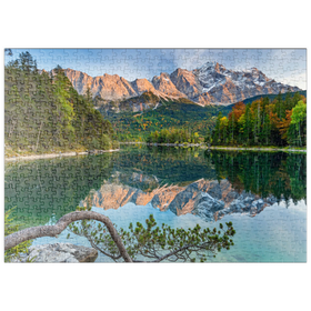 Darstellung des Puzzle-Motivs Eibsee mit Wettersteingebirge und Zugspitze (2962m) – Puzzleteile: 500