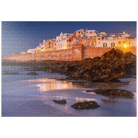 puzzleplate Essaouira, Blick zur Altstadt an der Atlantikküste im Abendlicht 1000 Puzzle