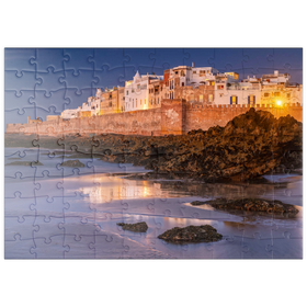 Darstellung des Puzzle Motivs Essaouira, Blick zur Altstadt an der Atlantikküste im Abendlicht - Puzzleteile: 100